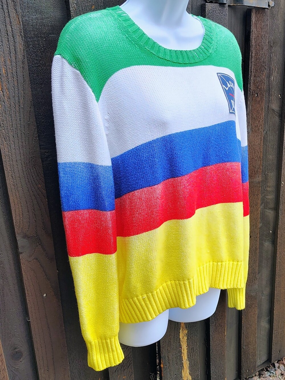 Polo by Ralph Lauren Green White Blue Red Yellow Striped Crewneck Sweater - Picture 2 of 7